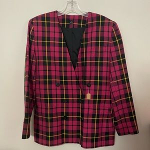 Vintage Pink, Black, & Yellow Plaid Oversized Blazer sz 12
